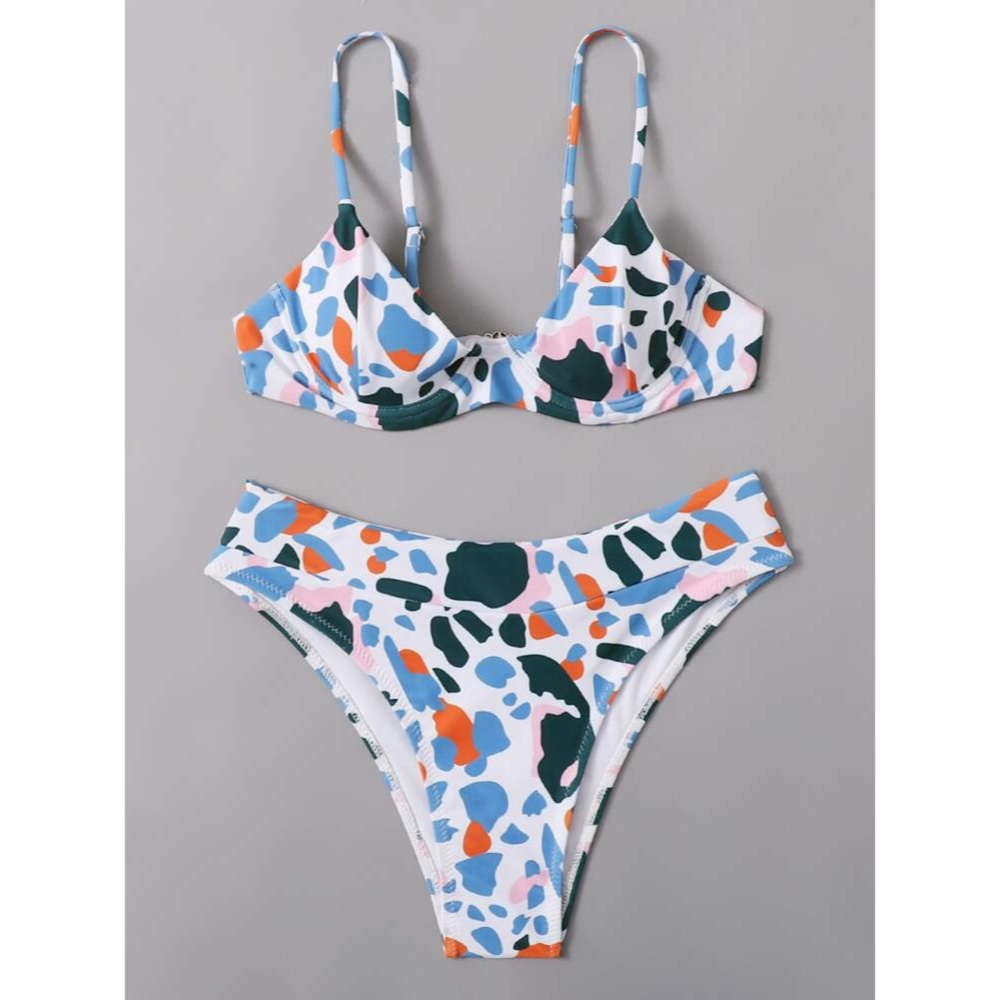 NWOT vibrant print underwire bikini top + high waisted cheeky bottoms set